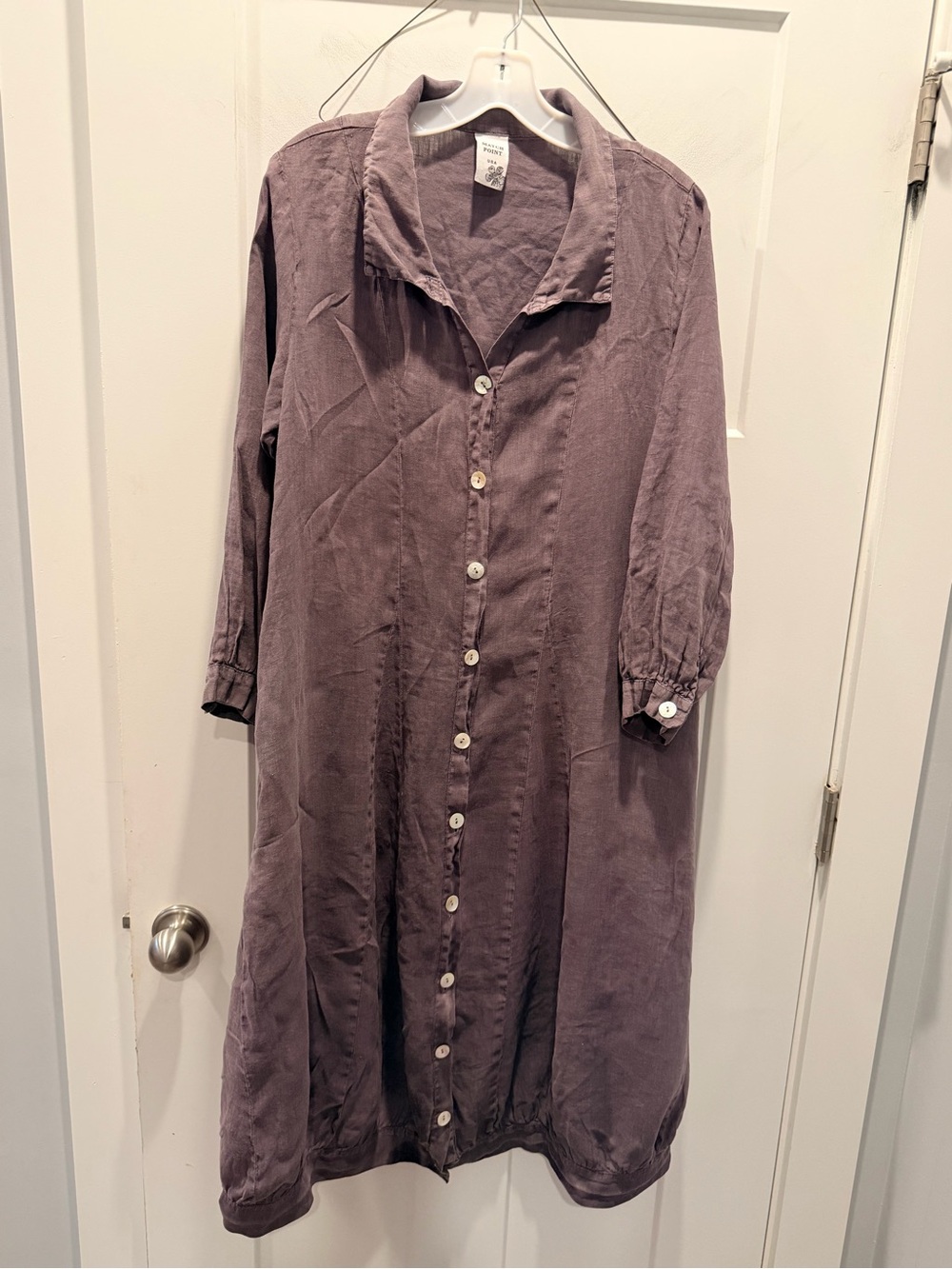 Match Point USA Large Plum Button Front Lagenlook Long Shirt Dress Artsy